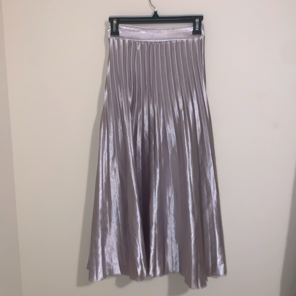 Silver, monochrome, metallic pleated skirt